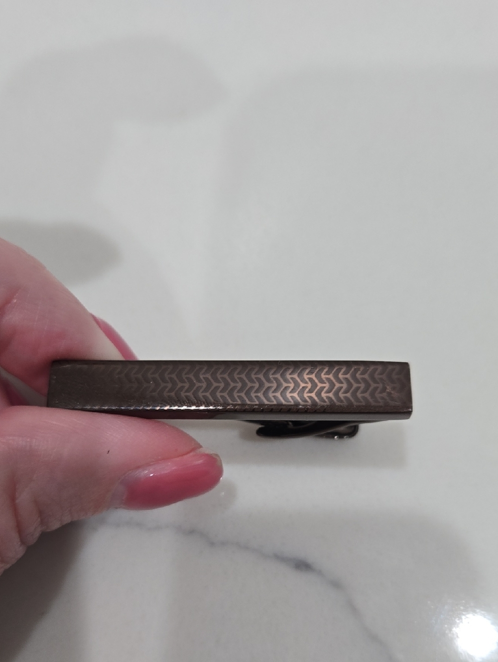 Classic Brown Men's Tie Clip with Chevron Texture